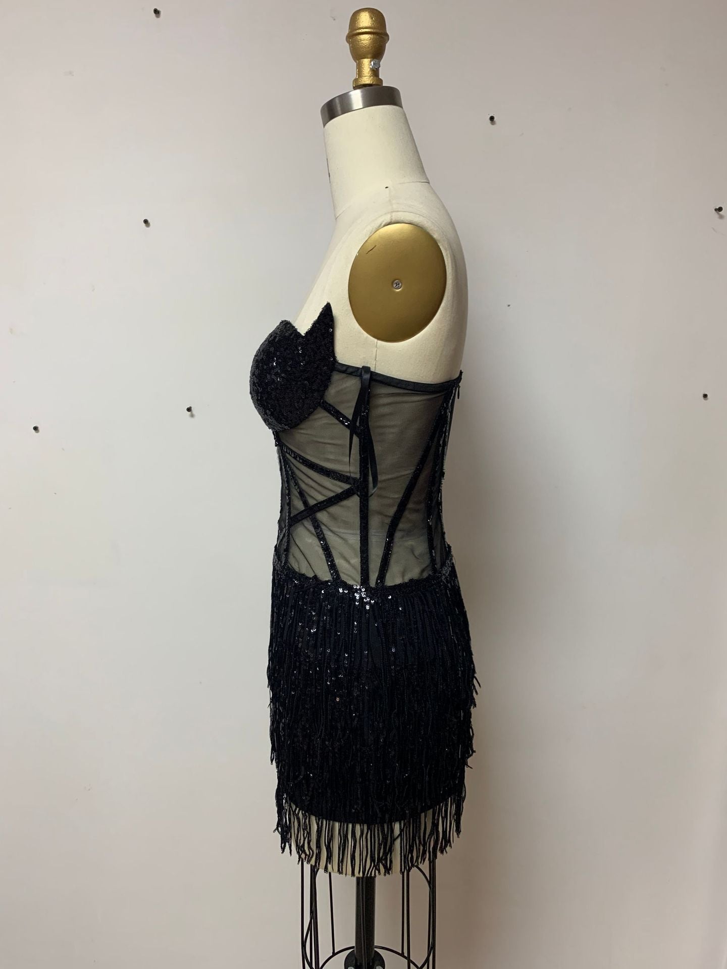 Robe noire à franges pour femmes, vêtements avec broderie lourde, robe moulante et Sexy, robe de soirée