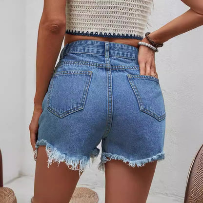 Short en jean déchiré taille haute pour femme, vêtements décontractés, ourlet brut