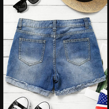 Short en jean à patch drapeau imprimé