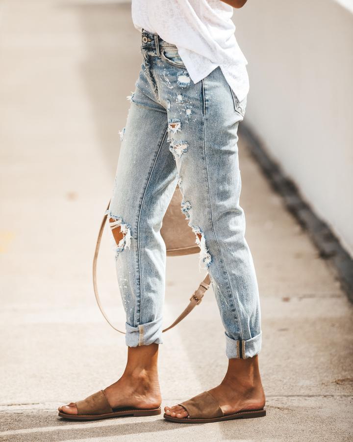 Summer Street Hipster Washed Hole Slim Schlankmachende bedruckte Jeanshose für Damen