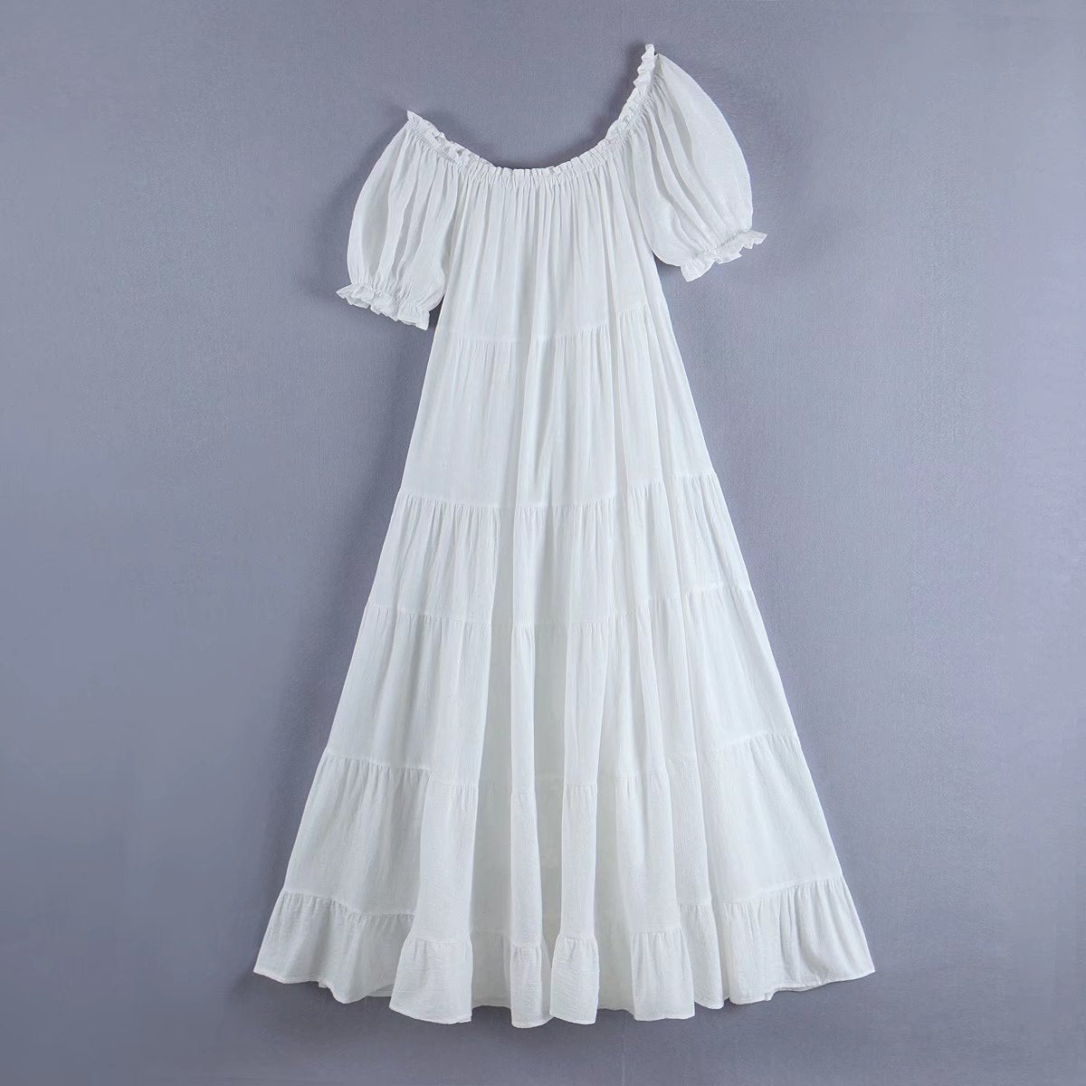 Spring Women Clothing Diagonal Collar Solid Color All-Matching Ethereal Swing Dress Maxi Dress