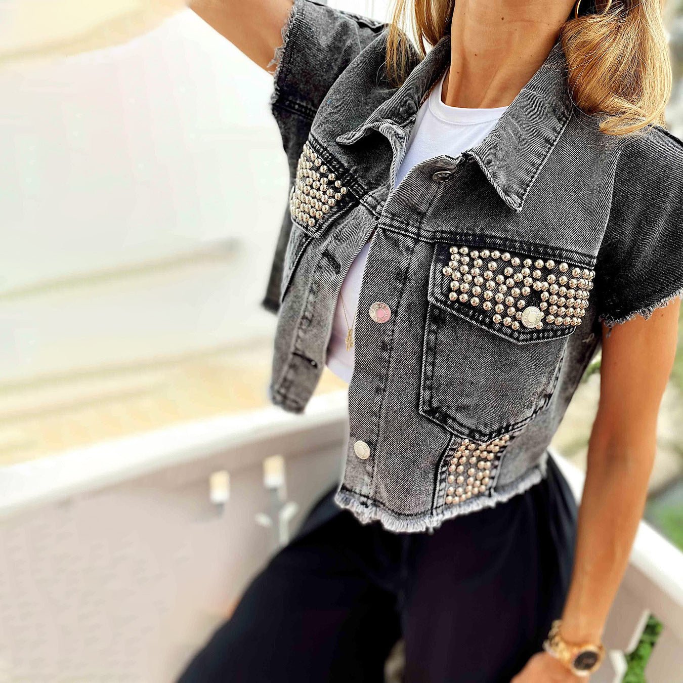 Trendy Cropped Outer Wear Denim Coat