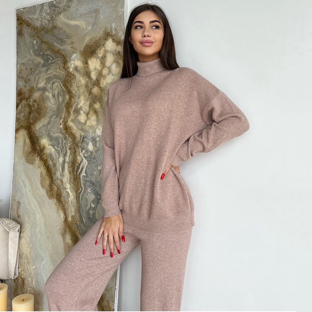 Autumn Winter Women Knitwear Turtleneck Soft Sweater Suit