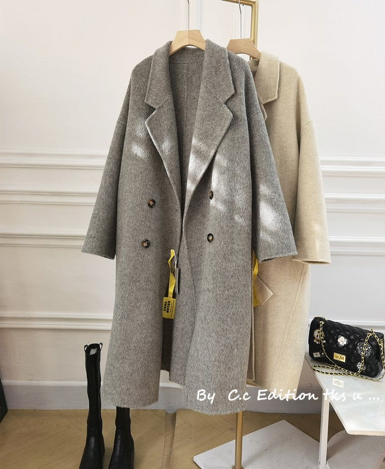 Baby Camel Velvet Double-sided Wool Almond White Coat