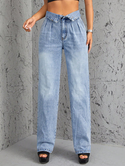 Pantalon en denim taille haute ample pour femme