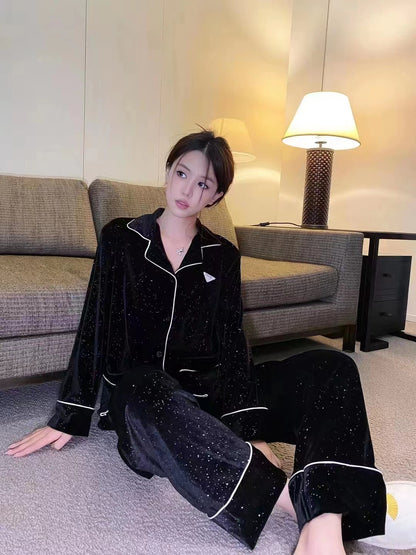 Women's Fashion Diamondmax Velvet Pajamas Homewear Suit