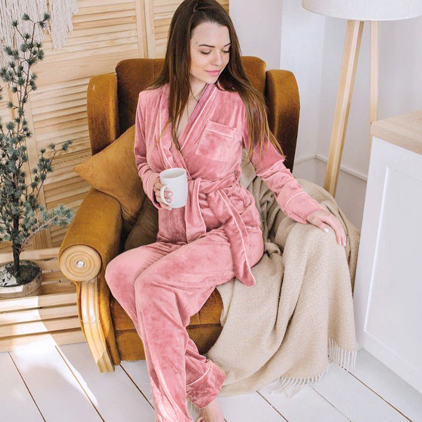 Women's Fashion Leisure Warm Velvet Long Sleeves Trousers Pajamas Homewear