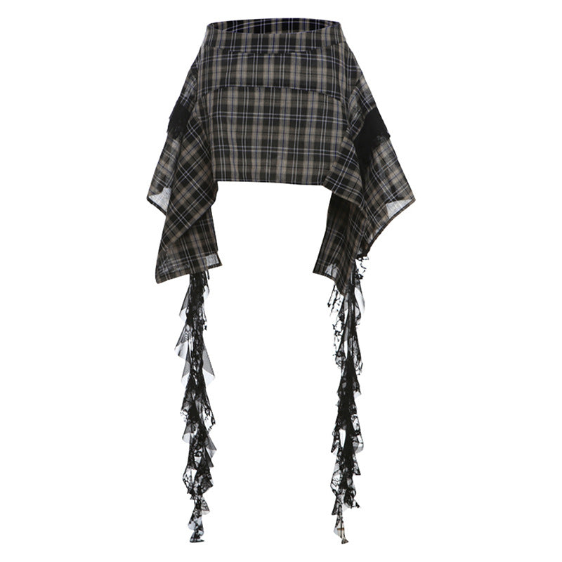 Sommer Damenbekleidung Retro Hong Kong Plaid Stitching Unregelmäßiger asymmetrischer Entwurf Schlanker Rock