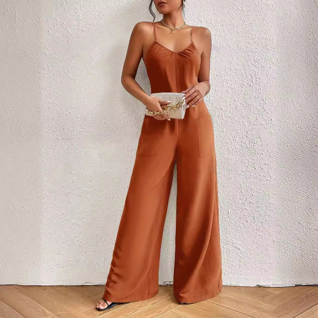 All Match Women Summer Sleeveless Strap Waist Tight One Piece Trousers