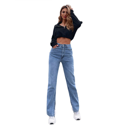 Pantalon en Denim taille haute pour femmes, vêtements décontractés assortis avec tout, printemps été