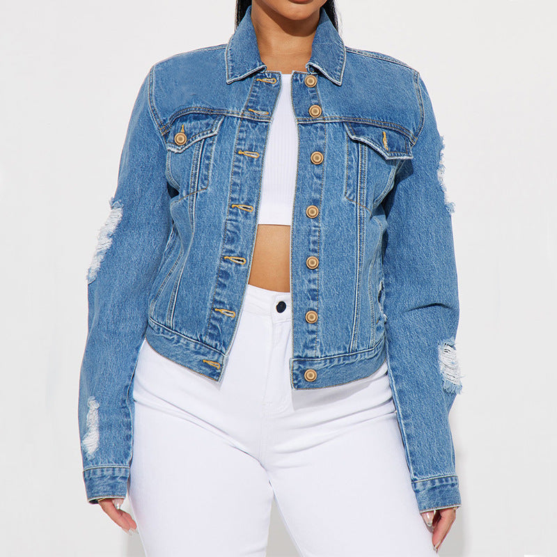 All Matching Sexy Ripped Denim Coat Top Women