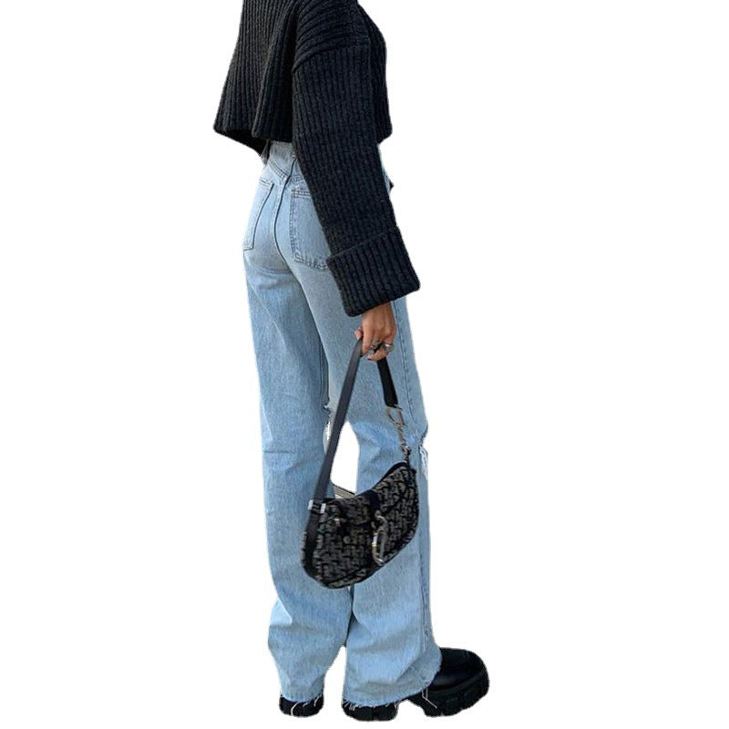 Pantalon large en denim Jean bootcut déchiré