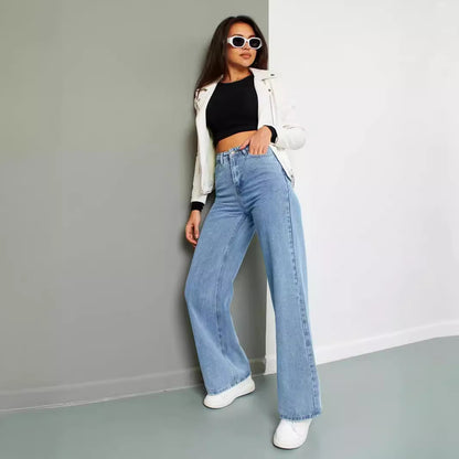 Straight Jeans Light Color Washed Leather Brand Loose Denim Trousers Denim Trousers Women Jeans