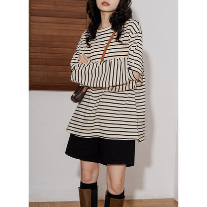 Design Sense Two-way Striped T-shirt Women