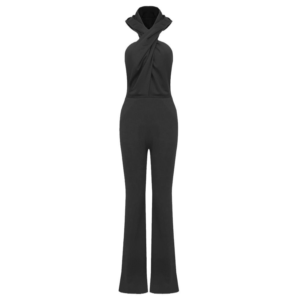 Combinaison à capuche noire dos nu pour femme, vêtements d'hiver, Design de poche Sexy