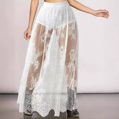 Vêtements d'été en dentelle gothique foncée pour femmes, jupe transparente transparente, robe Maxi Sexy