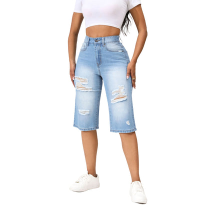 Frauen Kleidung Hohe Qualität Elastische Loch Denim Sommer