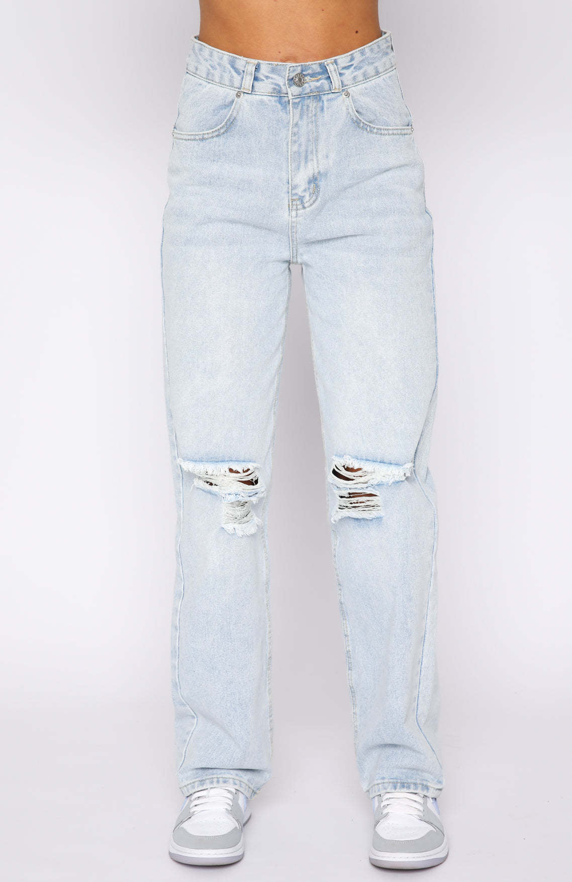 Printemps été Europe amérique rue Hipster déchiré lavé Denim droit femmes pantalon