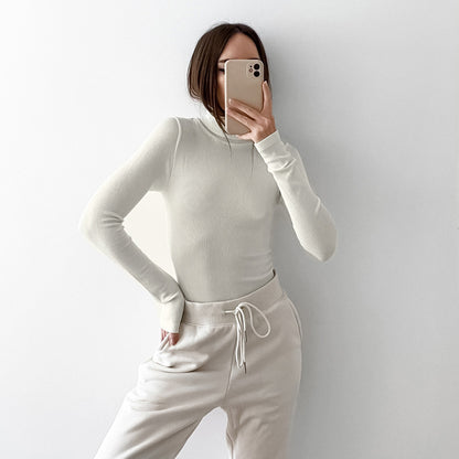 Pull blanc à base de tricot slim à col haut pour femmes