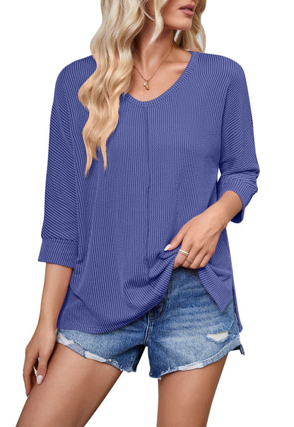 Women's Contrast Color Wave Striped Bat Eight-quarter Sleeve