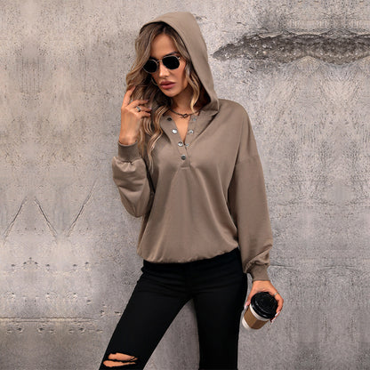 Autumn Women Clothing Solid Color Long Sleeve Hooded Sweater for Women