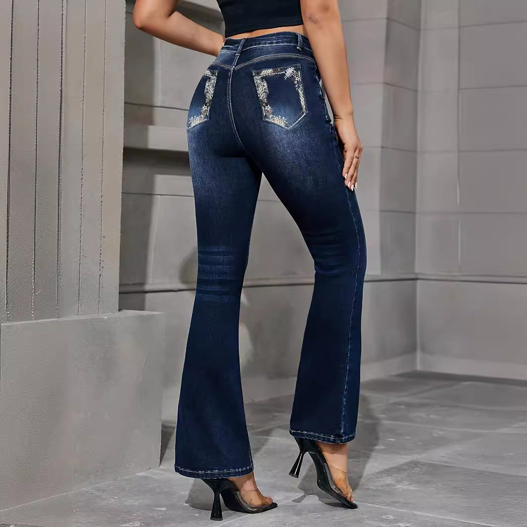 Jean femme taille haute pantalon droit Bootcut coupe cintrée pantalon droit élastique amincissant