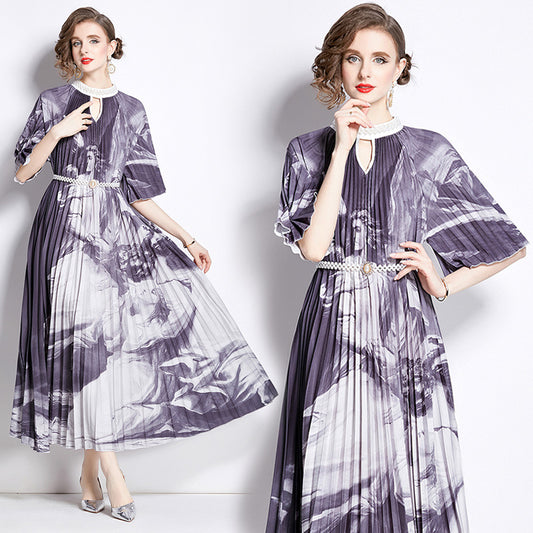 Gradient Printing Large Swing Dress