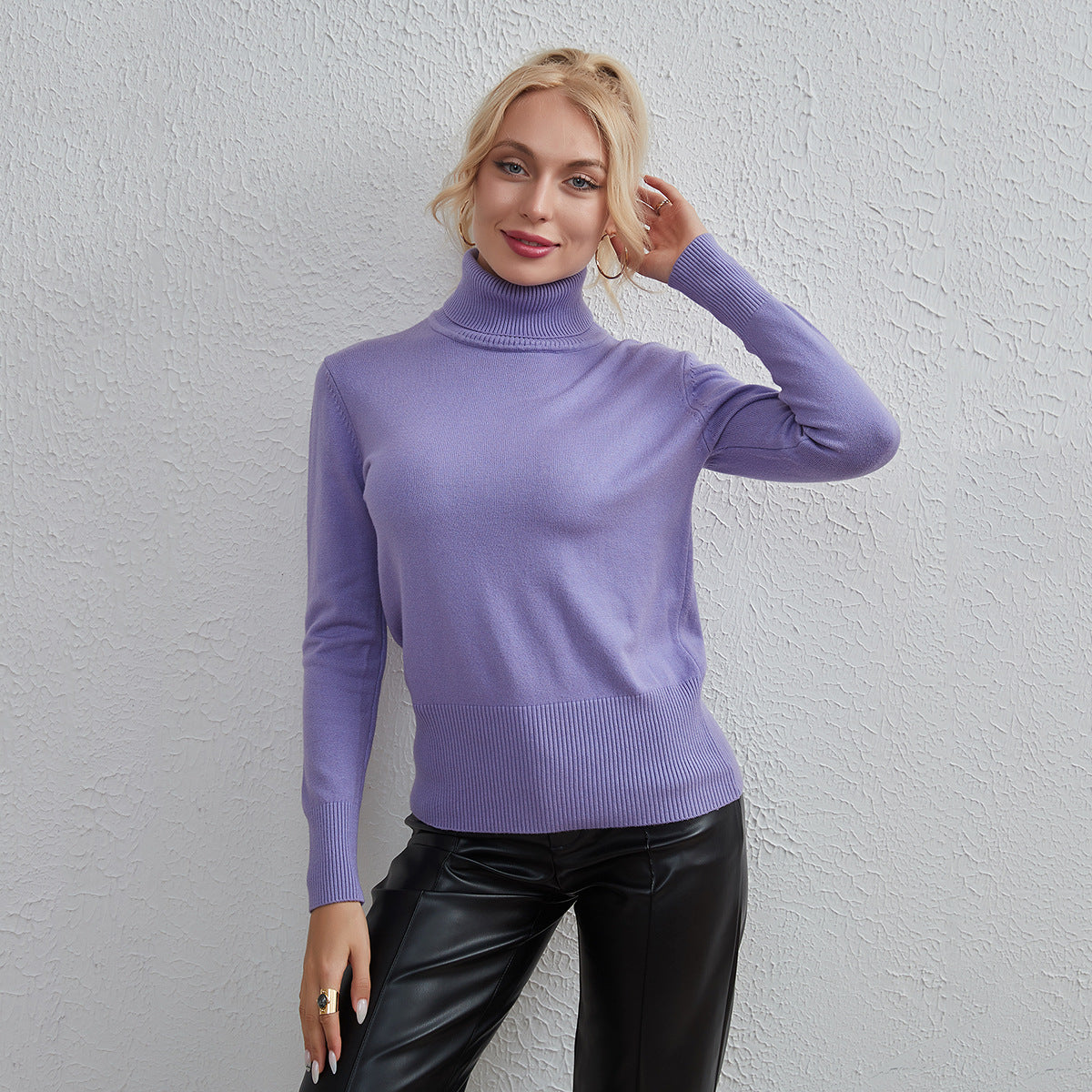 Autumn Winter Women Clothing Base Knitwear High Necked All Matching Sweater Women Solid Color