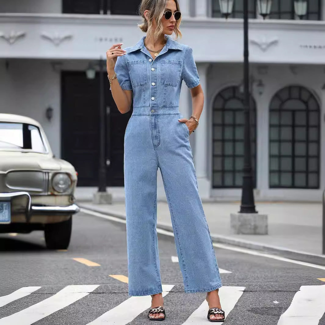 Women Clothing Casual Office Slim Fit Slimming One Piece Denim Trousers