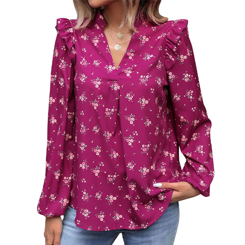 Chemise à manches longues à imprimé floral pour femmes à la mode