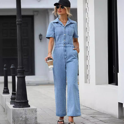 Women Clothing Casual Office Slim Fit Slimming One Piece Denim Trousers