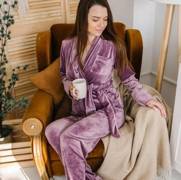 Women's Fashion Leisure Warm Velvet Long Sleeves Trousers Pajamas Homewear