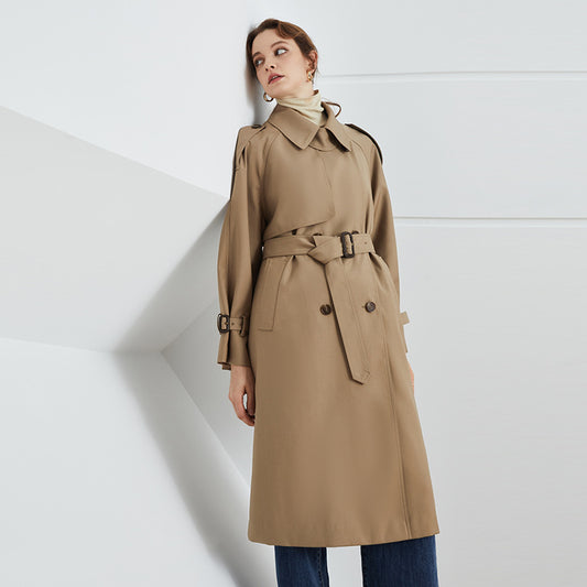 Element automne hiver britannique Double boutonnage ample tombant étendu Trench manteau pour les femmes