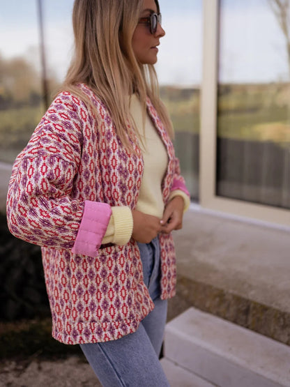 Cardigan imprimé à la mode, manteau matelassé pour femmes, vestes en coton à manches longues, épais et chaud, vêtements d'extérieur de rue, automne printemps 2024