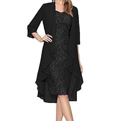 Robe formelle ensemble femmes tenue élégante fleur motif dentelle Vintage deux pièces ensemble femmes tricoté Cardigan robe Banquet