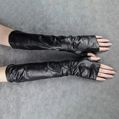 [EAM] Women Black Long Elegant Gloves New Pu Leather Personality   Fashion Tide All-match Spring Autumn 2024 1DH1981