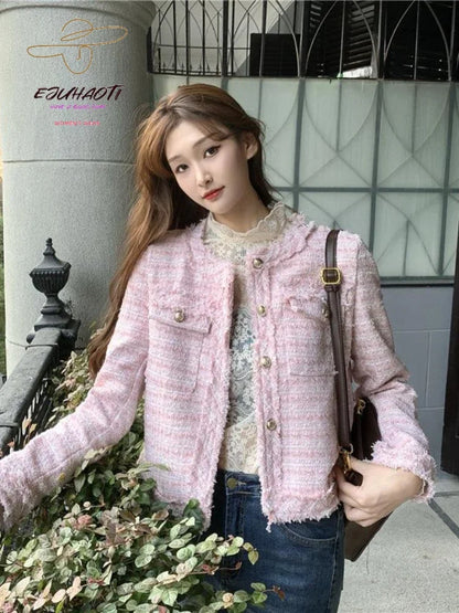 Veste femme petit parfum Tweed manteau automne hiver nouveau tempérament glands haut manches longues mode coréenne femme vêtements