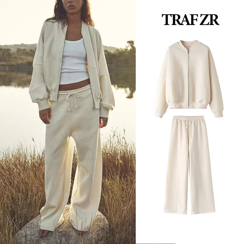 TRAF ZR – ensemble Cardigan à fermeture éclair pour femme, survêtement, tenue d'automne, pantalon Baggy, vêtements de sport à manches longues