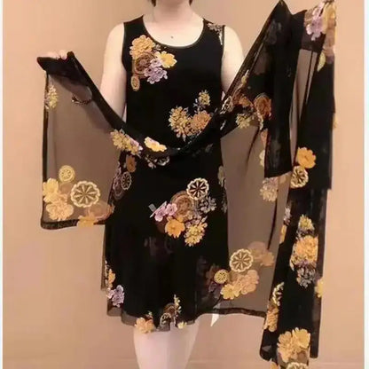 Ensemble deux pièces imprimé Floral à la mode, décontracté, col rond, manches longues, vêtements féminins, robe mi-longue, été, 2023