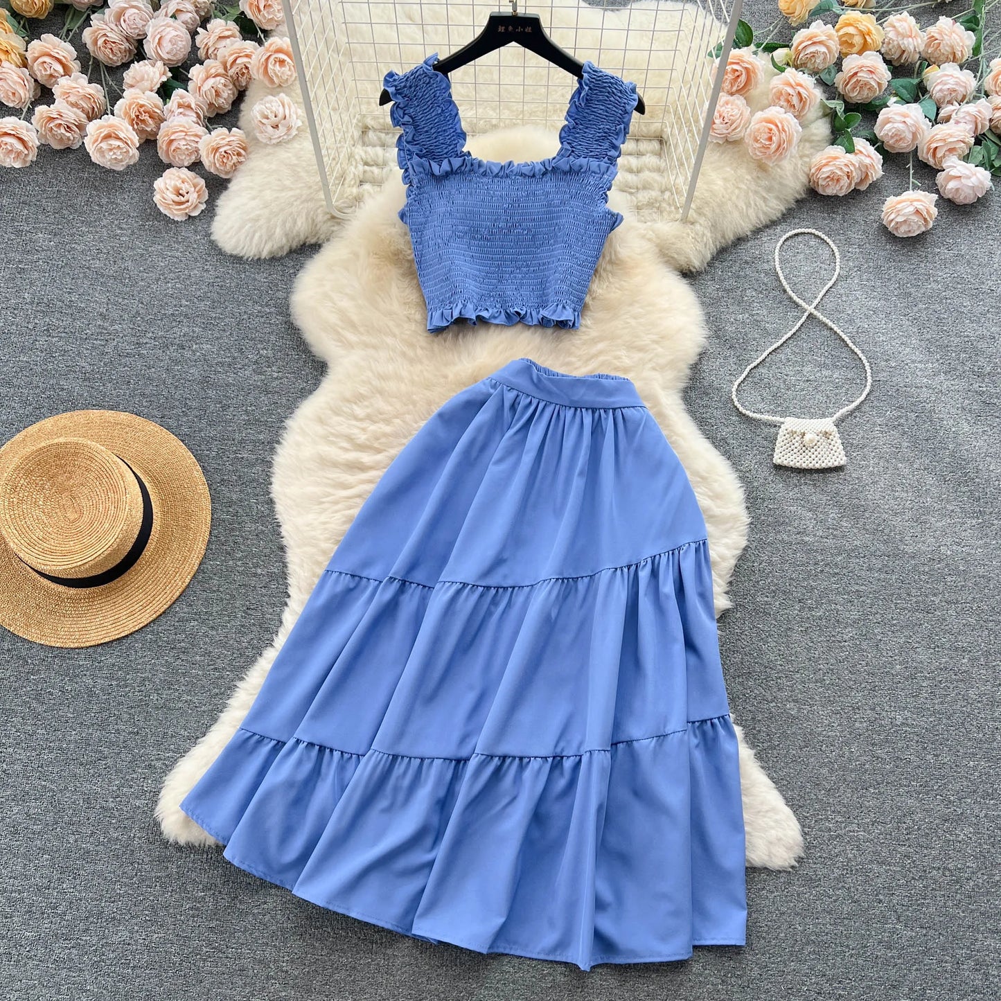 YuooMuoo Chic Fashion Women Dress Suits Summer Vacation Style Sleeveless Stretchy Tops + High Waist Long Skirts Lady Outfits