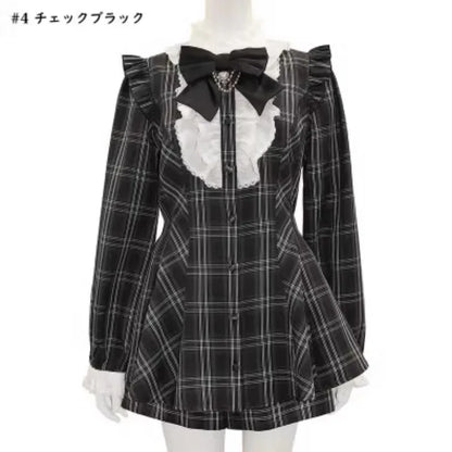 Tenues douces SC costume japonais Mine Plaid chemise à manches longues amour coeur nœud papillon chaîne produit en série robe et jupe-culotte ensemble