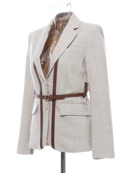 [EAM] Frauen Split Pu Leder Kurze Kurze Blazer Neue Revers Lange Hülse Lose Fit Jacke Mode Flut Frühling herbst 2024 1K458