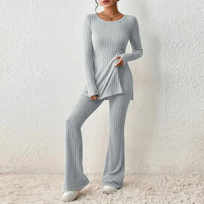 Tops + Hosen Sets für Frauen 2 Stück Outfit 2023 Herbst Winter Kleidung Elegante Weibliche Langarm Hemd Breite Bein Hosen anzug