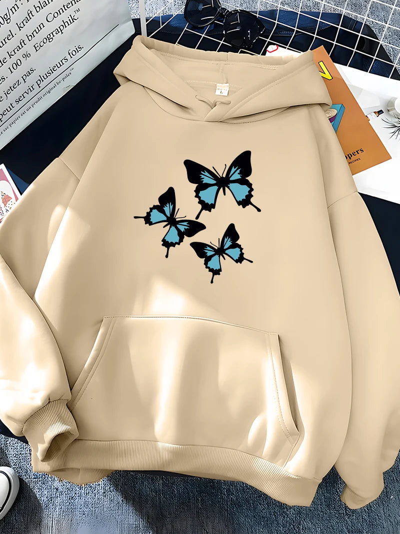 Sweat à capuche imprimé papillons pour femmes, grande taille, sweat-shirt Harajuku à manches longues, pull décontracté, Streetwear, vêtements Hip Hop