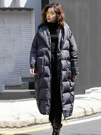 [EAM] Big Size Long Hooded Cotton-padded Coat Long Sleeve Loose Fit Women Parkas Fashion Tide New Autumn Winter 2024 JD1210