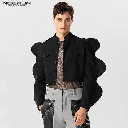 INCERUN – vestes à col montant pour hommes, couleur unie, manches longues, vêtements d'extérieur fins, Streetwear, simple boutonnage, manteaux courts à la mode, 2023