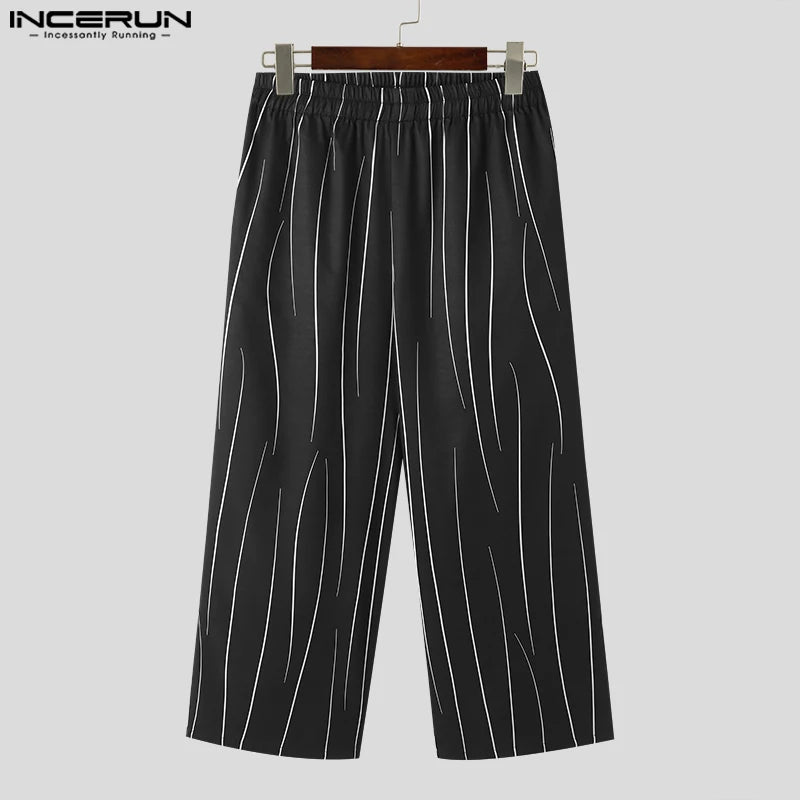 2023 Men Casual Pants Printing Elastic Waist Joggers Loose Streetwear Trousers Men Korean Fashion Male Long Pants S-5XL INCERUN