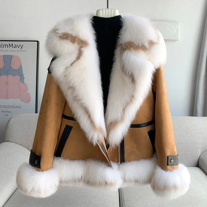 2024 neue Design Frauen Echt Fox Pelz Kragen Jacke Winter Weibliche Warme Ente Unten Futter Mantel CT304