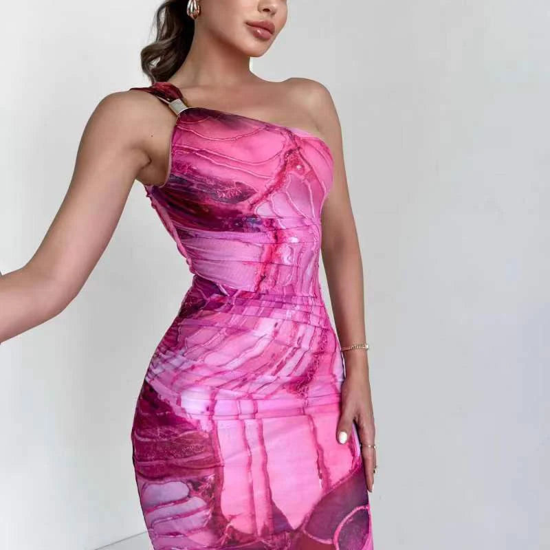 Robe longue en maille imprimée pour femmes, Sexy, sans bretelles, Chic, asymétrique, épaule dénudée, dos nu, robe de soirée, été, sans manches, ajourée, Slim Fit, printemps