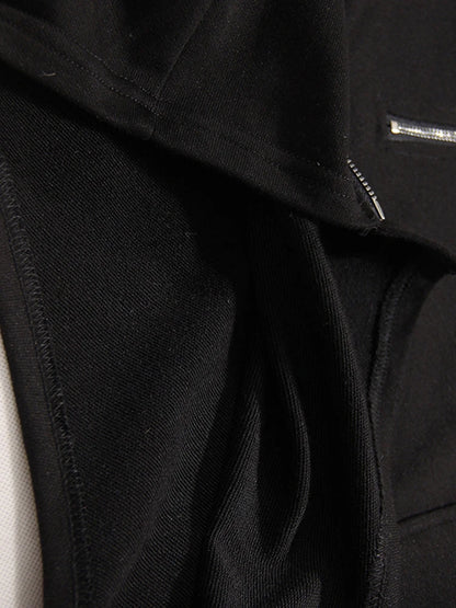 [EAM] Lose Fit Schwarz Zipper Unregelmäßigen Sweatshirt Neue Rollkragen Langarm Frauen Große Größe Mode Frühling Herbst 2024 1DE3327